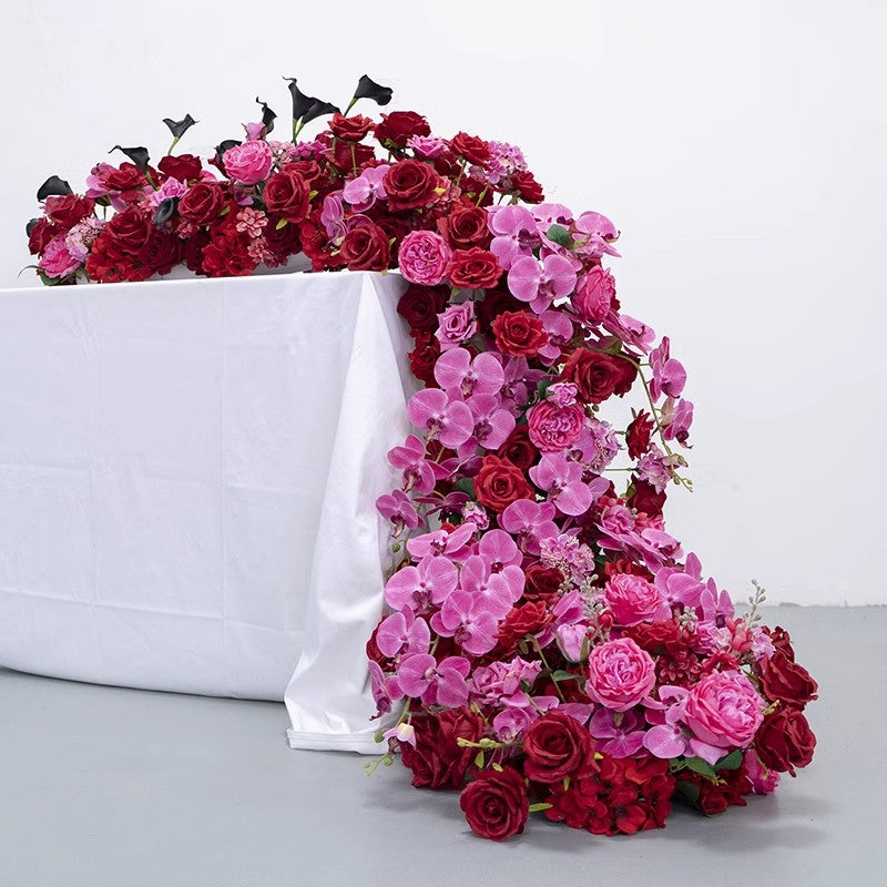 Hot Pink,Red Flower Row,Artificial Wedding Flower Garland,Wedding Table Runner,Floral Row Centerpiece