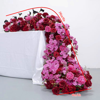 Hot Pink,Red Flower Row,Artificial Wedding Flower Garland,Wedding Table Runner,Floral Row Centerpiece