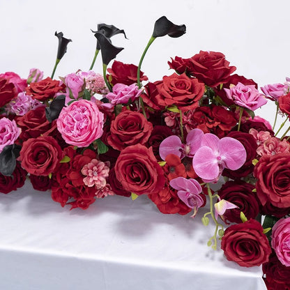 Hot Pink,Red Flower Row,Artificial Wedding Flower Garland,Wedding Table Runner,Floral Row Centerpiece