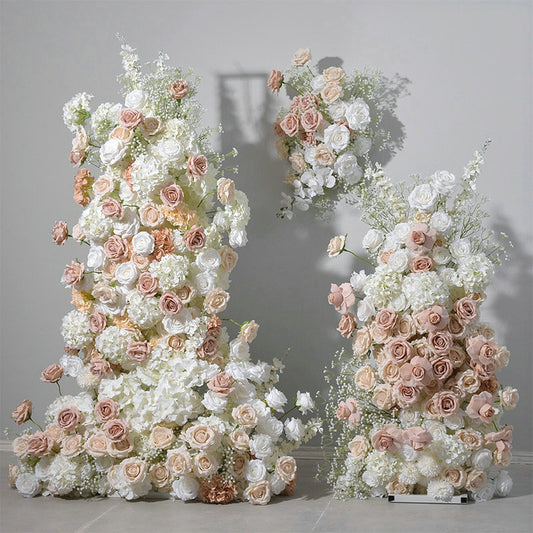 Ivory Rose Flower Arch Horn,Artificial Archway Leafy Flower Row,Wedding Road Lead Flower Runner,Wedding Backdrop Decoration