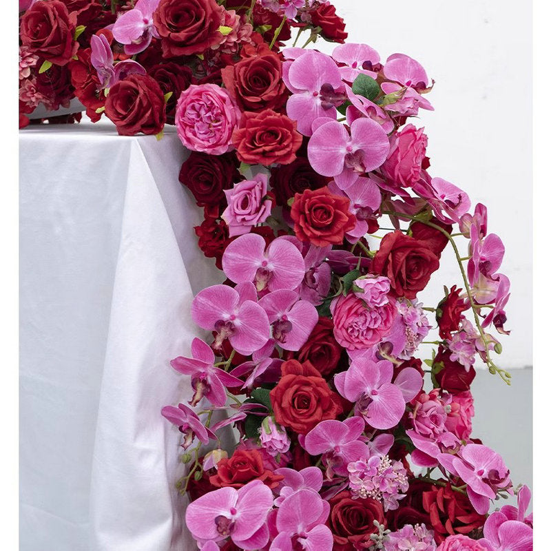 Hot Pink,Red Flower Row,Artificial Wedding Flower Garland,Wedding Table Runner,Floral Row Centerpiece