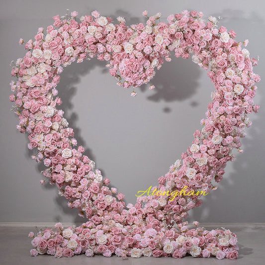 Blush Pink Rose Baby'sbreath Heart-Shaped Frame Arch Flower Arrangement Wedding Background Decor