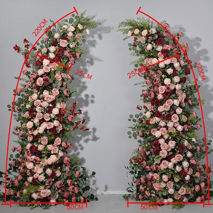 Wedding Arch Dusty Pink Blush Artificial Floral,Rustic Flower Row Arrrangement Wedding Pillar Flower,Party Stage Home Decor Flower Horn Arch