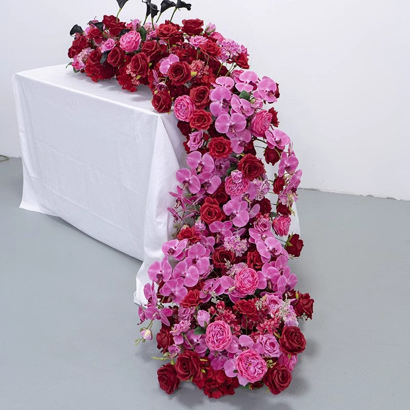 Hot Pink,Red Flower Row,Artificial Wedding Flower Garland,Wedding Table Runner,Floral Row Centerpiece