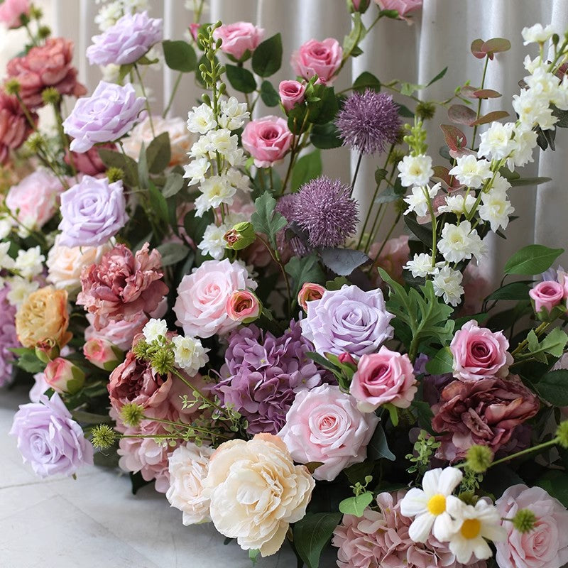 Artificial Rose Table Arrangement,Lavender Pink Flower Row,Wedding Bridal Shower Decor,Table Runner