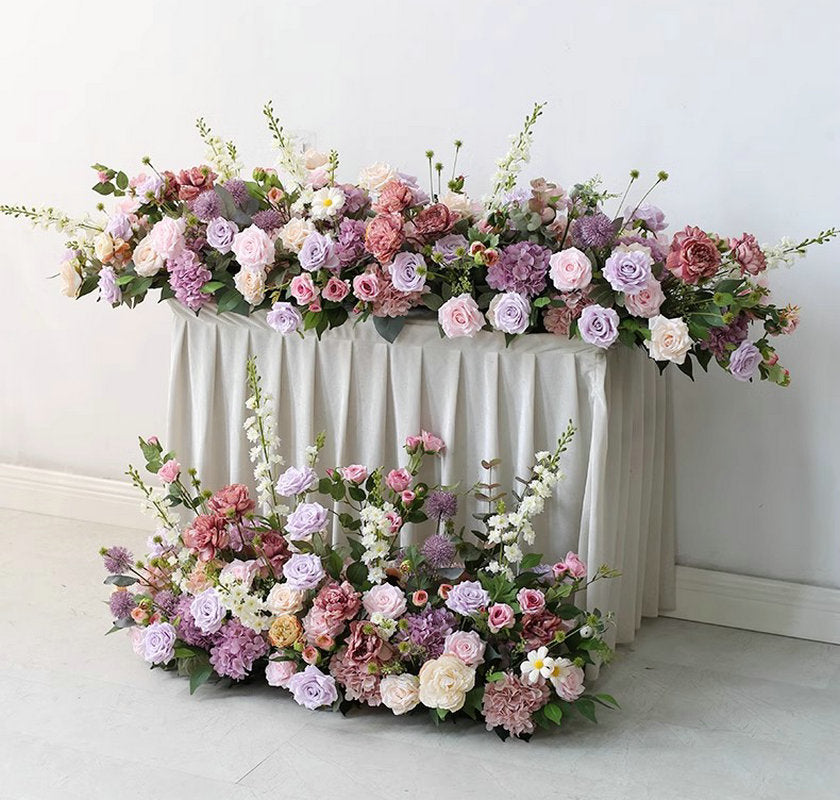 Artificial Rose Table Arrangement,Lavender Pink Flower Row,Wedding Bridal Shower Decor,Table Runner