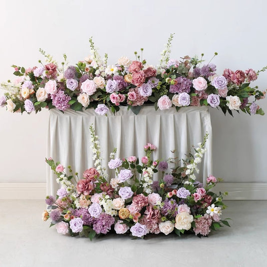 Artificial Rose Table Arrangement,Lavender Pink Flower Row,Wedding Bridal Shower Decor,Table Runner