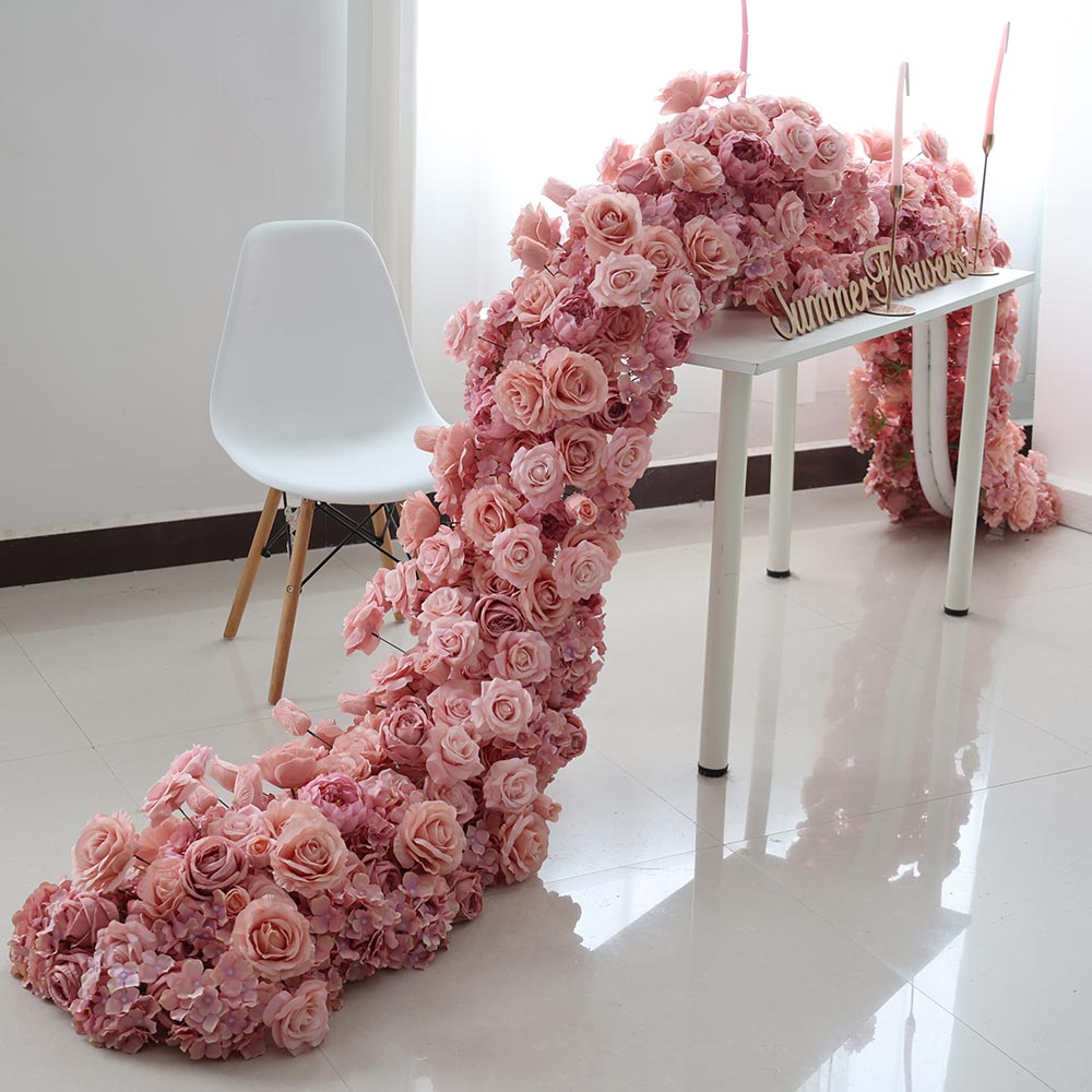 Peach Artificial Flower Runner, Wedding, Bridal Shower Backdrop Decoration Flower Arrangement