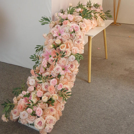 Peach Artificial Flower Runner, Wedding, Bridal Shower Backdrop Decoration Flower Arrangement