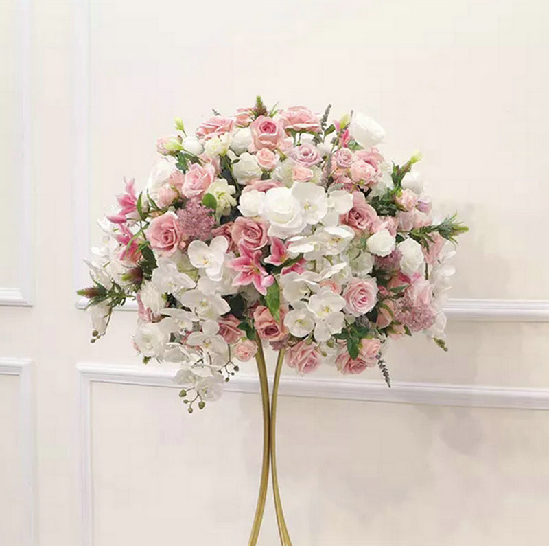 Ice Cream White Flower Ball,Light Pink Wedding Centrepiece,Rose Flower Table Runner,Wedding Table Centrepiece