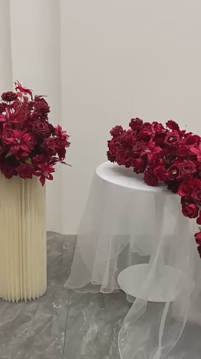 Artificial Burgundy Flower Runner, Wedding Flower Centerpiece, Engagement Backdrop Decor