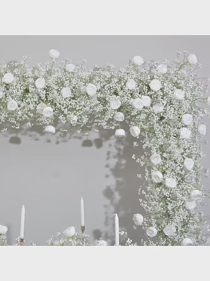 White Rose, Babybreaths Artificial Arch Flower Arrangements, Wedding, Engagement Backdrop Decoration