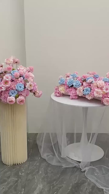 Light Pink, Sky Blue Flower Arrangement, Flower Centerpiece, Wedding Reception Table Runner, Baby Shower Backdrop Decoration