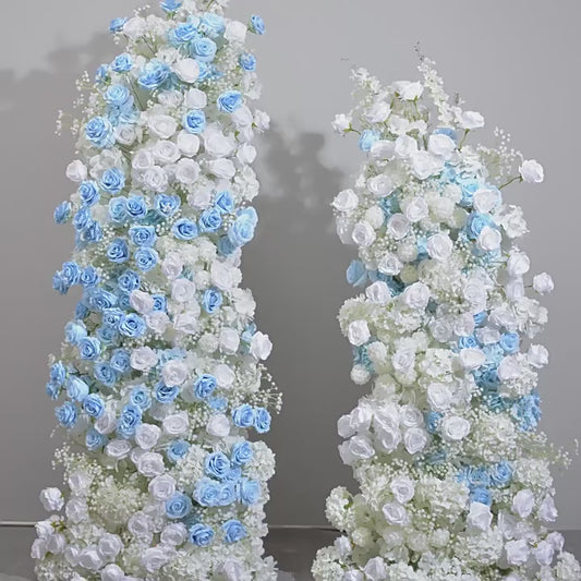 Blue Rose, Ivory Rose, Hydrangea, Babysbreath Flowers Arrangement, Wedding Party Arch Flower, Photo Booth Backdrop, Custom Various Sizes