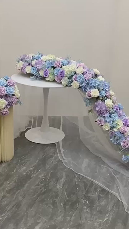 Light Purple,Sky Blue,Ivory Flower Runner,Wedding Flower Centerpiece,Bridal Shower Backdrop Decoration