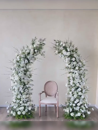 Wedding White Greenery Artificial Arch Floral,Silk Flower Row Arrrangement,Home Decor Flower Horn Arch