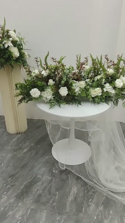 Artificial Green Plants, White Flower Arrangemnet, Centerpiece, Wedding Reception Table Runner