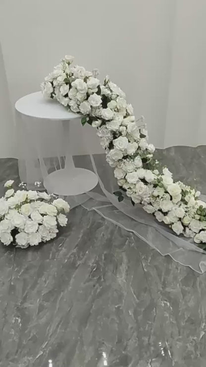 Ivory Flower Runner, Flower Centerpiece, Wedding, Baby Shower Backdrop Decoration