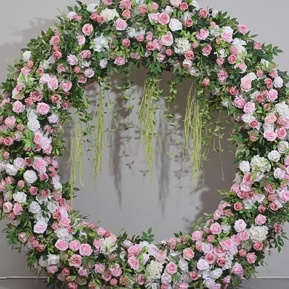 Sweet Blush Pink, Baby Pink, White Round Archway Flower, Wedding Engagement Backdrop Flower Runner