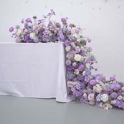 Artificial Rose Table Runner,Purple White Flower Row,Wedding Table Centerpiece,Bridal Shower Decor