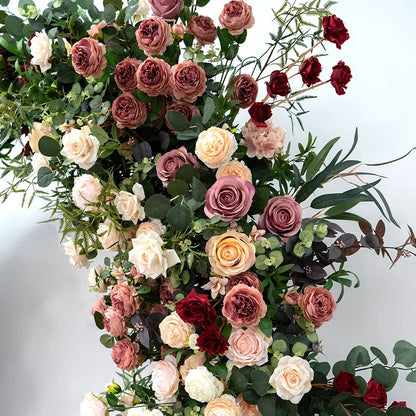 Coffee Peony Champagne Rose With Greenery Floral Row,Outdoor Wedding Backdrop,Flower Arrangement,Arch-Decoration