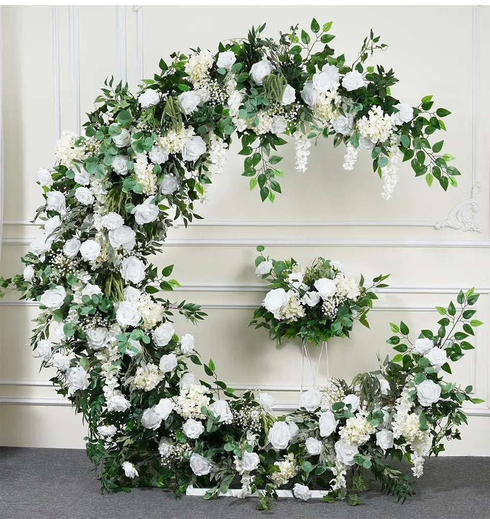 White Rose Ivory Hydrangea Leafy Archway Flowers,Artificial Flower Row,Wedding Event Floral Arrangement