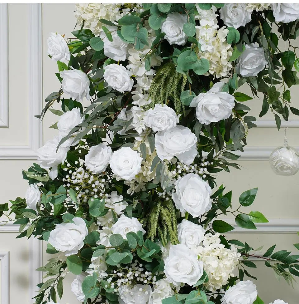 White Rose Ivory Hydrangea Leafy Archway Flowers,Artificial Flower Row,Wedding Event Floral Arrangement