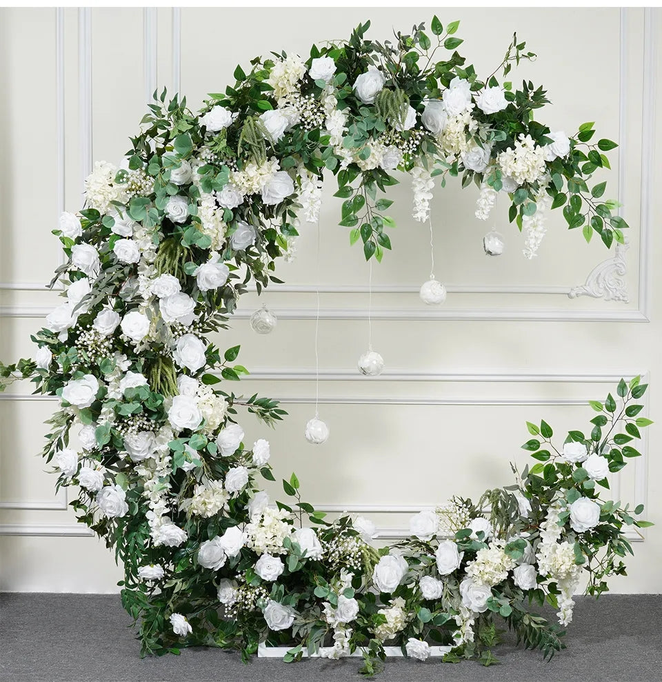 White Rose Ivory Hydrangea Leafy Archway Flowers,Artificial Flower Row,Wedding Event Floral Arrangement