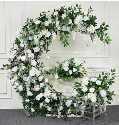 White Rose Ivory Hydrangea Leafy Archway Flowers,Artificial Flower Row,Wedding Event Floral Arrangement