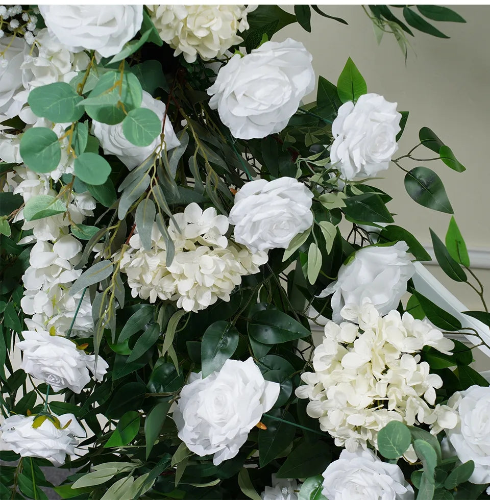 White Rose Ivory Hydrangea Leafy Archway Flowers,Artificial Flower Row,Wedding Event Floral Arrangement