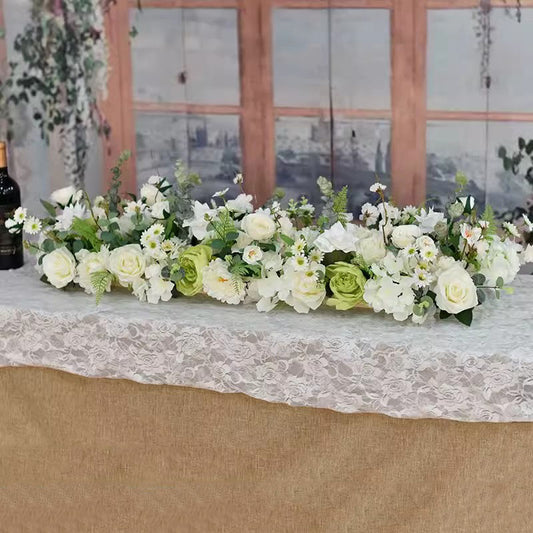 Wedding Artificial Flower Runner,Ivory Green Floral Arrangement,Business Table Runner