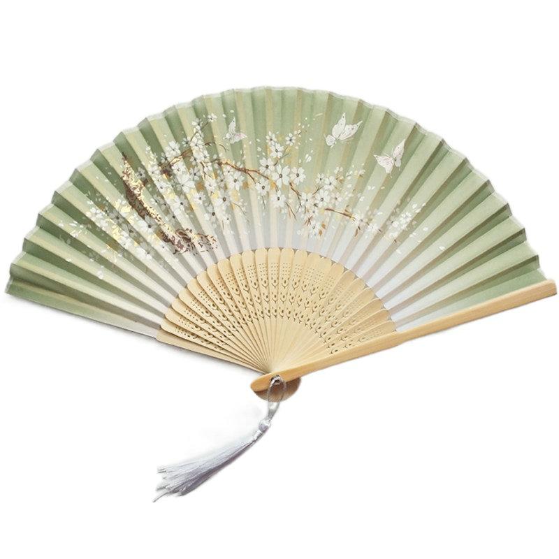 Green Custom Text Floral Silk Folding Fans for Bridal Shower Floral Silk Fans Wedding Favors