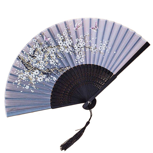 Silver Gray Custom Text Colorful Floral Silk Folding Fans for Wedding Favors