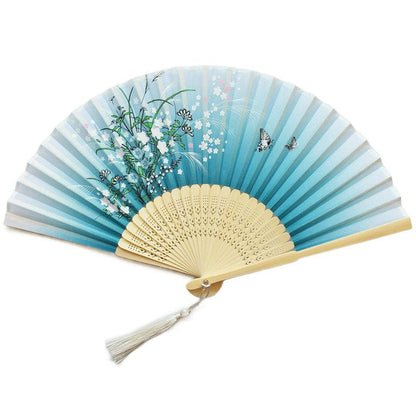 Green Custom Text Floral Silk Folding Fans for Bridal Shower Floral Silk Fans Wedding Favors