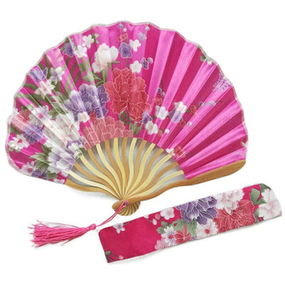 Pink Engraved Keel Folding Fans Silk Flower Fans Wedding Favors Party Gifts