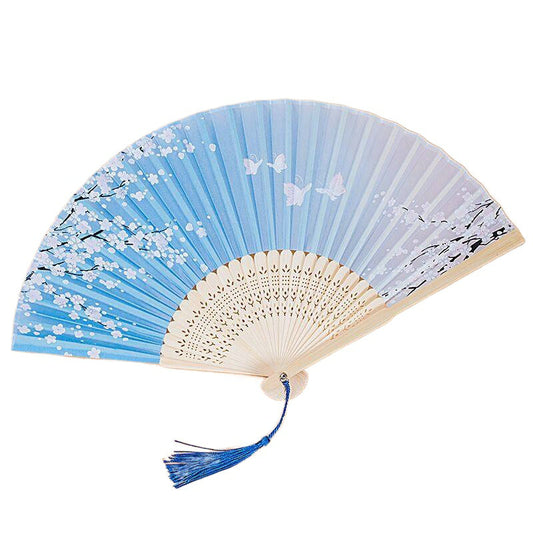 Sky Blue Custom Text Colorful Floral Silk Folding Fans for Wedding Favors