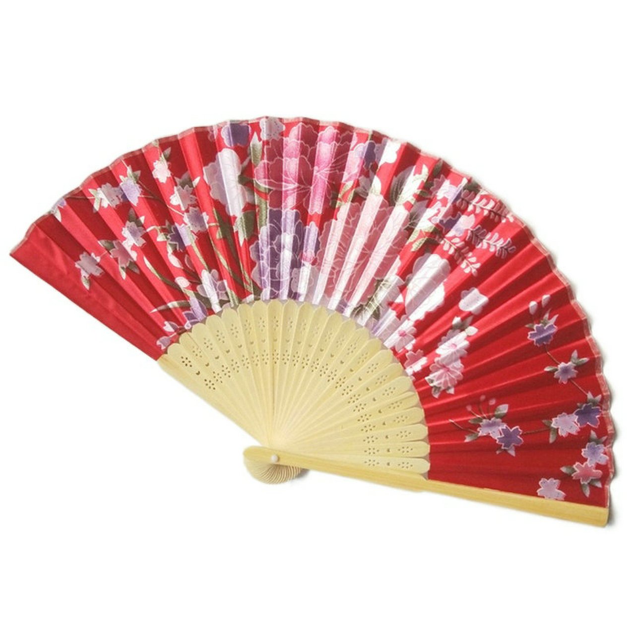 Rose Red Engraved Folding Fan Silk Floral Fans Wedding Favors Party Gifts