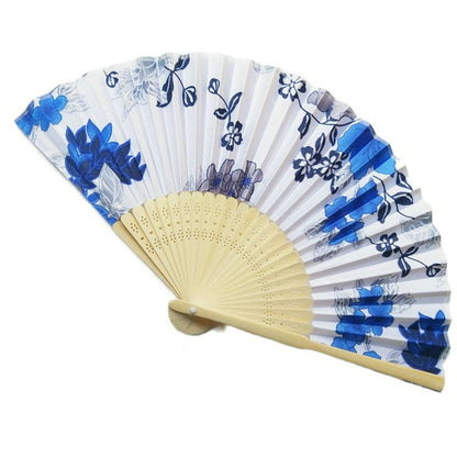 Rose Red Engraved Folding Fan Silk Floral Fans Wedding Favors Party Gifts