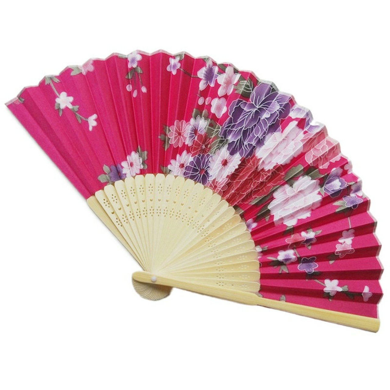 Rose Red Engraved Folding Fan Silk Floral Fans Wedding Favors Party Gifts