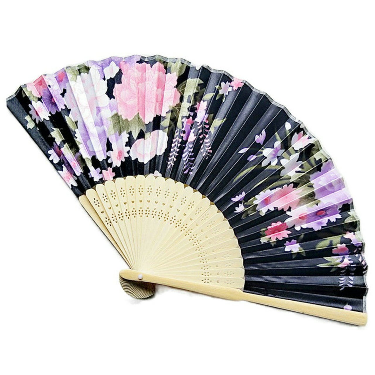 Black Engraved Folding Fan Silk Floral Fans Wedding Favors Party Gifts