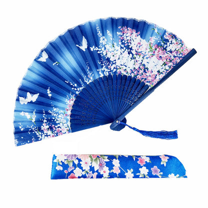 Baby Blue Custom Text Folding Fans for Bridal Shower Floral Silk Fans Wedding Favors