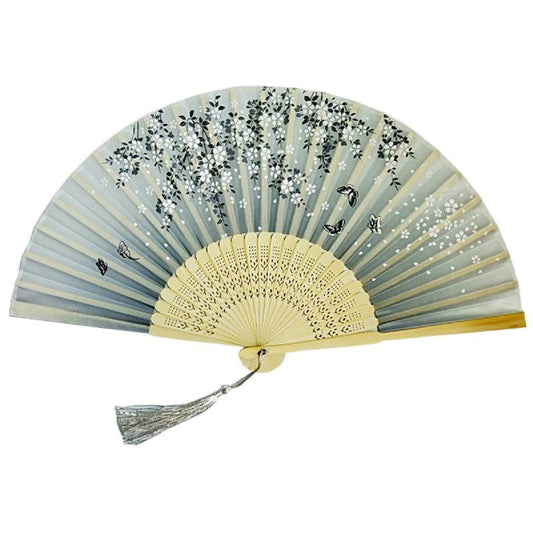 Silver Gray Custom Text Floral Silk Folding Fans for Bridal Shower Floral Silk Fans Wedding Favors