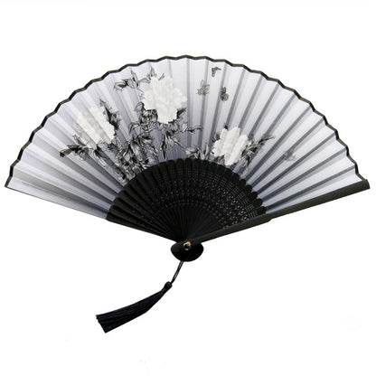 Black Plum Custom Text Ink Floral Silk Folding Fans for Baby Shower Wedding Favors