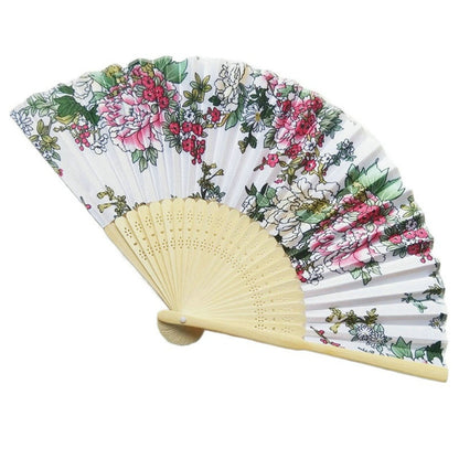 Blue Engraved Folding Fan Silk Flower Fans Wedding Favors Party Gift