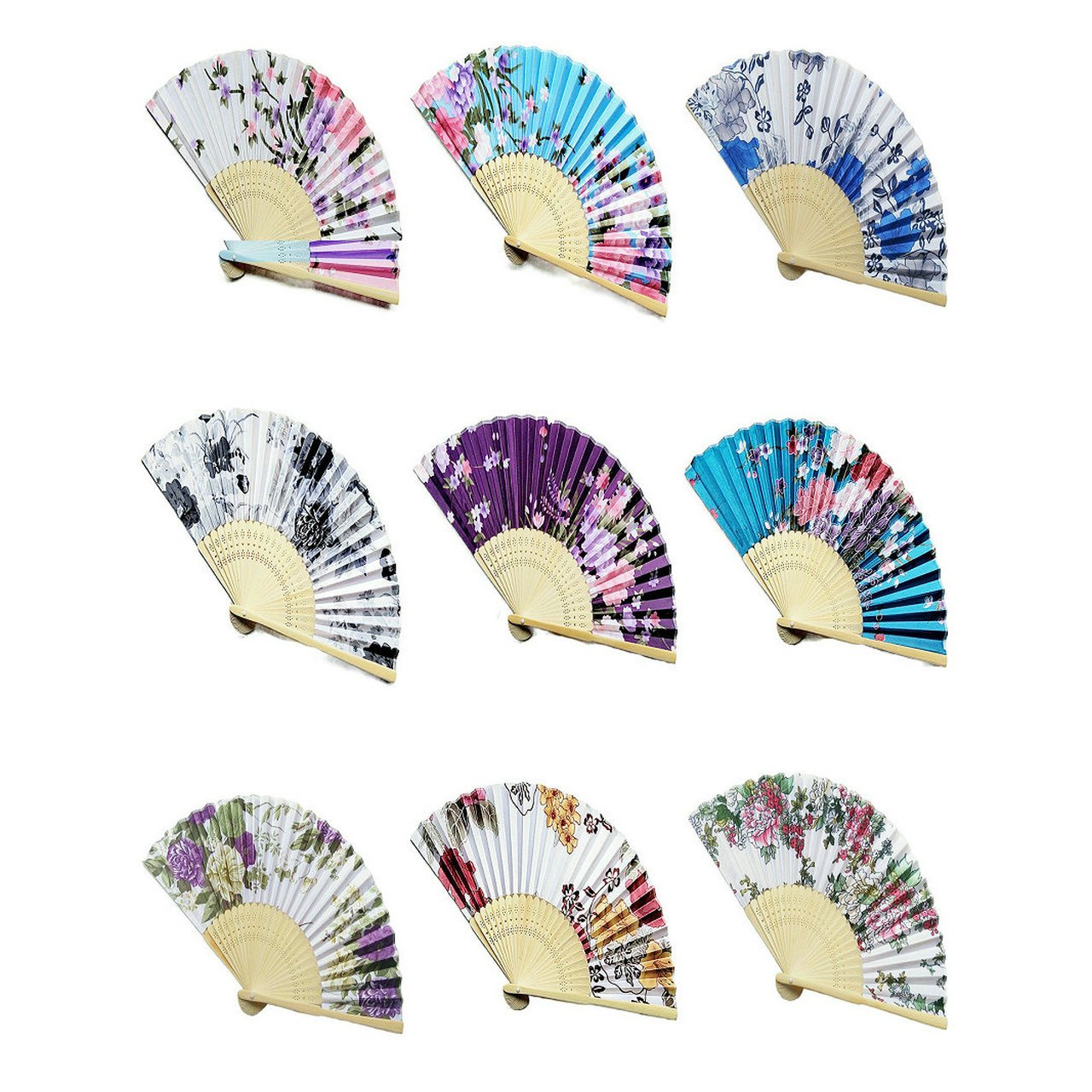 Light Blue Engraved Folding Fan Silk Flower Fans Wedding Favors Party Gift