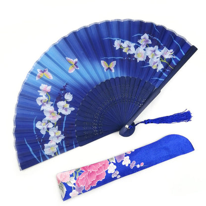 Dark Blue Custom Text Folding Fans for Bridal Shower Floral Silk Fans Wedding Favors