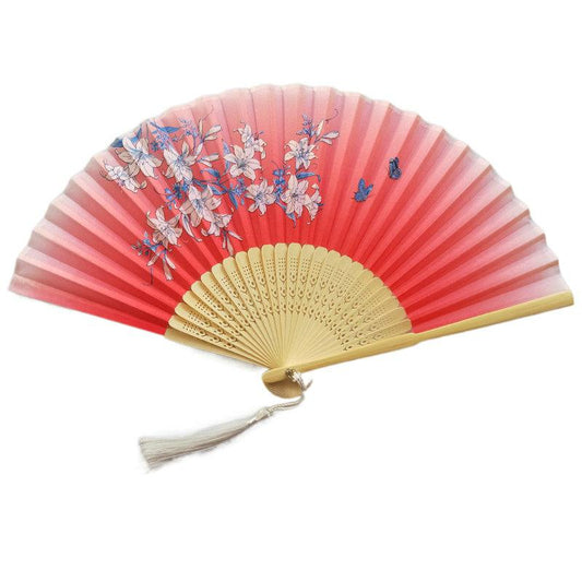 Red Custom Text Floral Silk Folding Fans for Bridal Shower Floral Silk Fans Wedding Favors