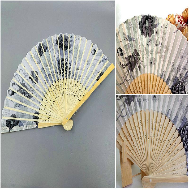 Rose Red Engraved Folding Fan Silk Floral Fans Wedding Favors Party Gifts