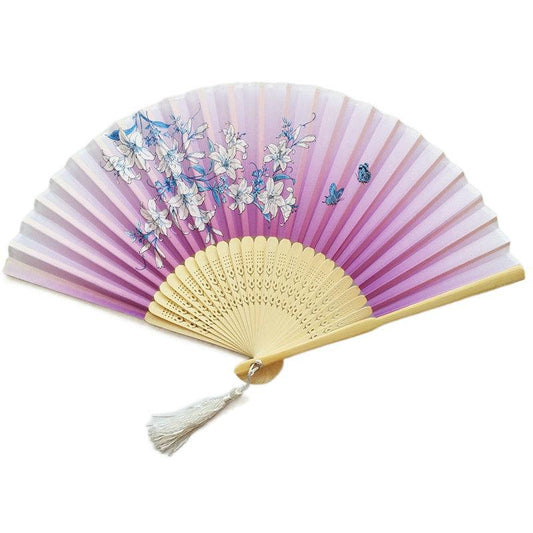 Purple Custom Text Floral Silk Folding Fans for Bridal Shower Floral Silk Fans Wedding Favors