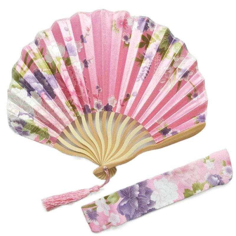 Pink Engraved Keel Folding Fans Silk Flower Fans Wedding Favors Party Gifts